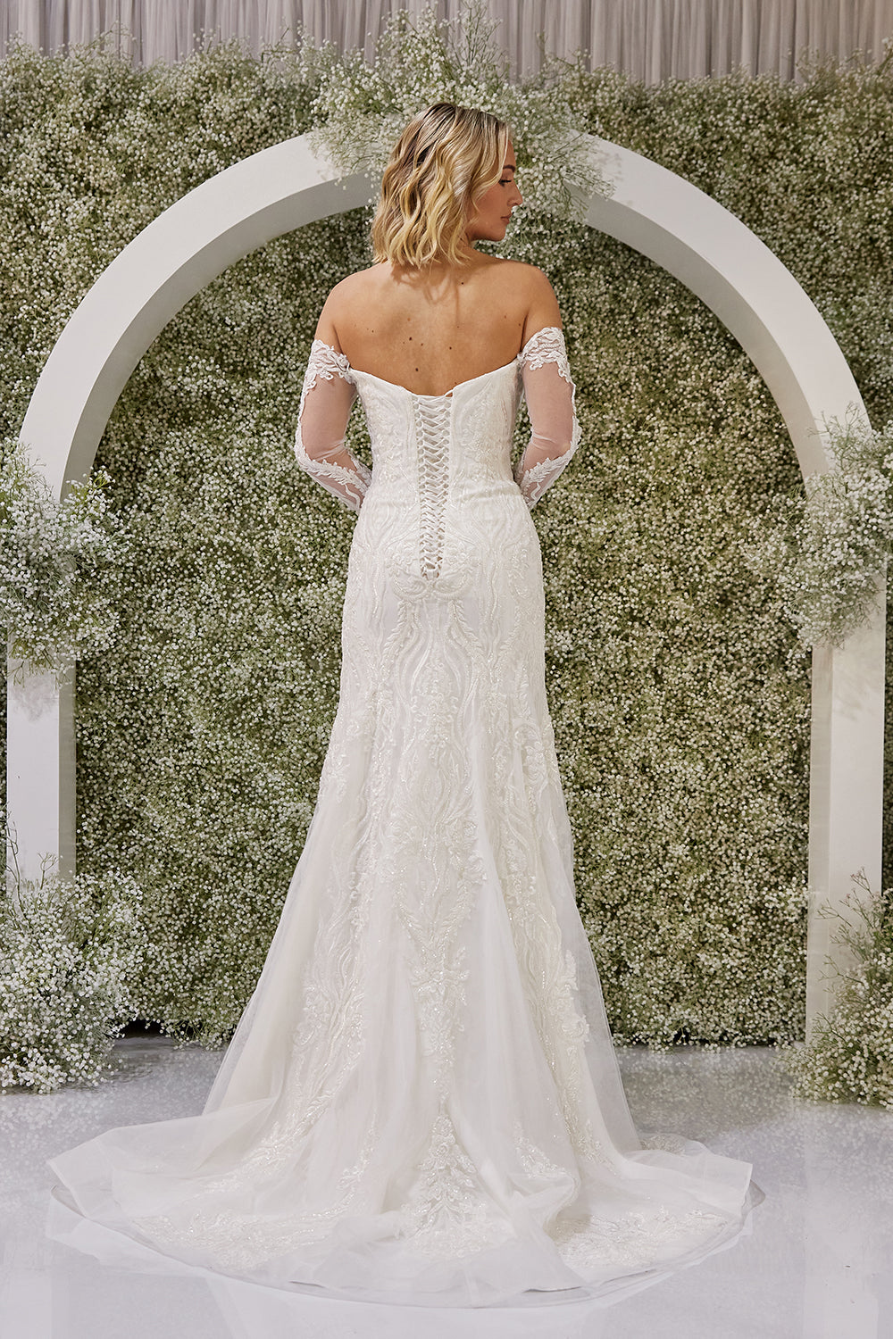 Clementine-Fit and Flare Wedding Dress full back look 
