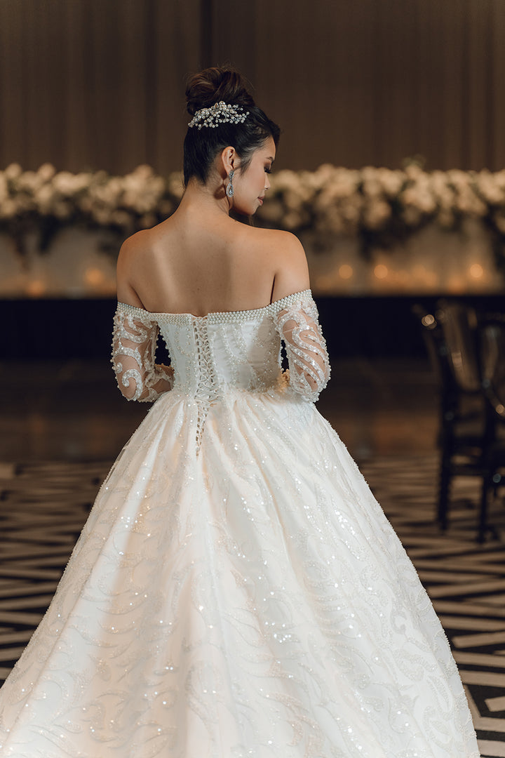 Gardenia-Ballgown Wedding Dress half back look 