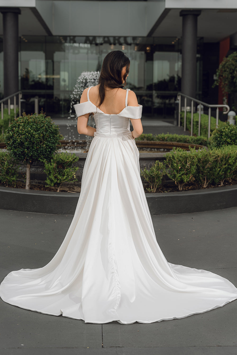 Moon-Fit and Flare Style Wedding Dress full back look 