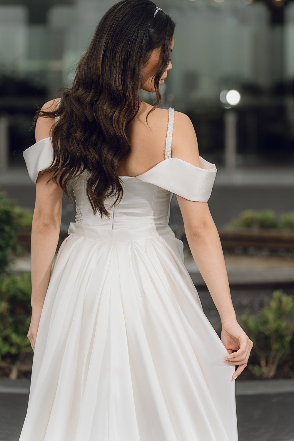 Moon-Fit and Flare Style Wedding Dress half back look 