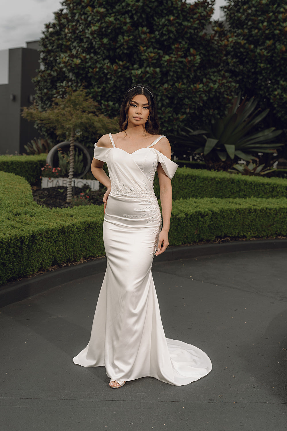 Moon-Fit and Flare Style Wedding Dress full front look 