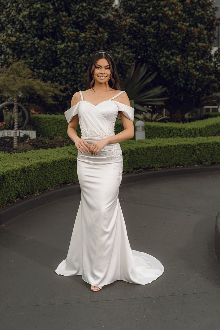 Moon-Fit and Flare Style Wedding Dress front look 